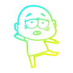cold gradient line drawing cartoon tired bald man