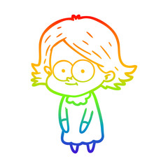 rainbow gradient line drawing happy cartoon girl