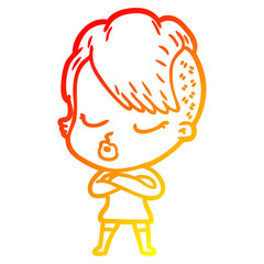warm gradient line drawing cartoon pretty hipster girl