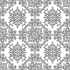 Seamless black and white victorian vector damask pattern