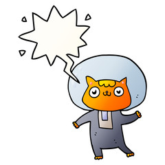 cartoon space cat and speech bubble in smooth gradient style