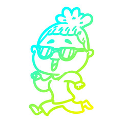 cold gradient line drawing cartoon happy woman wearing spectacles
