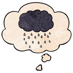 cartoon cloud raining and thought bubble in grunge texture pattern style