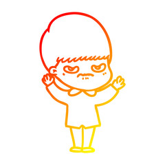 warm gradient line drawing annoyed cartoon boy