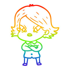 rainbow gradient line drawing cartoon stressed woman