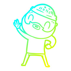 cold gradient line drawing cartoon bearded man