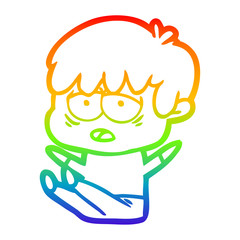 rainbow gradient line drawing cartoon exhausted boy