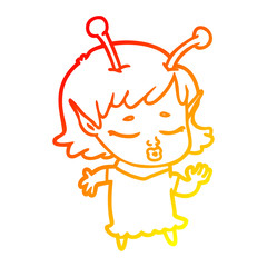 warm gradient line drawing cute alien girl cartoon