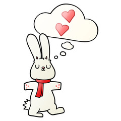 cartoon rabbit in love and thought bubble in smooth gradient style