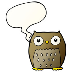 cartoon owl and speech bubble in smooth gradient style