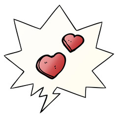 cartoon love hearts and speech bubble in smooth gradient style