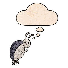 cartoon beetle and thought bubble in grunge texture pattern style