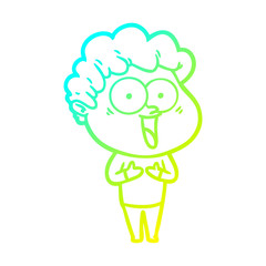 cold gradient line drawing cartoon happy man