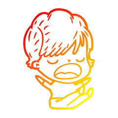 warm gradient line drawing cartoon woman talking