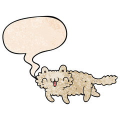cartoon cat and speech bubble in retro texture style