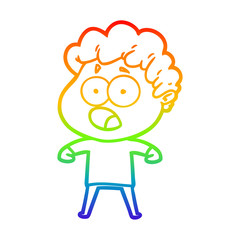 rainbow gradient line drawing cartoon man gasping in surprise