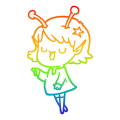 rainbow gradient line drawing happy alien girl cartoon
