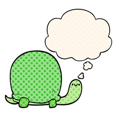 cute cartoon tortoise and thought bubble in comic book style