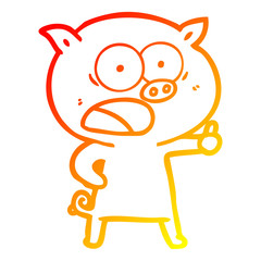 warm gradient line drawing cartoon pig shouting