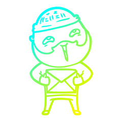 cold gradient line drawing cartoon happy bearded man