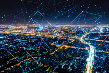 Modern city with wireless network connection concept