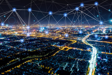 Modern city with wireless network connection concept
