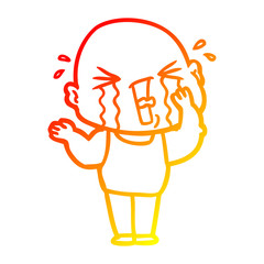warm gradient line drawing cartoon crying bald man