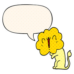cute cartoon lion and speech bubble in comic book style