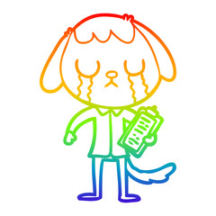 rainbow gradient line drawing cute cartoon dog crying