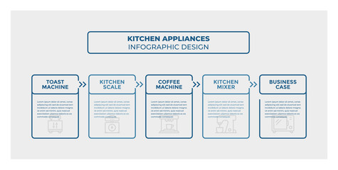 Fototapeta na wymiar Kitchen Appliances infographic design. Timeline with 5 steps, options, squares. Vector template