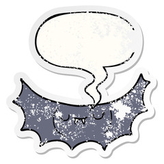 cartoon vampire bat and speech bubble distressed sticker