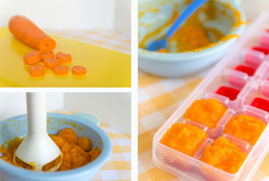 Carrots. Preparing baby food, homemade. Healthy food kids concept. Selective focus.