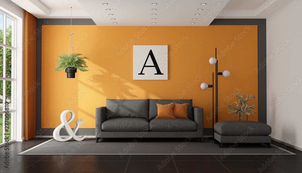 Sticker modern gray and orange living room