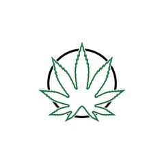 Cannabis leaf on circle sign in green color, Marijuana logo