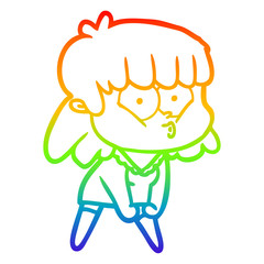 rainbow gradient line drawing cartoon whistling girl