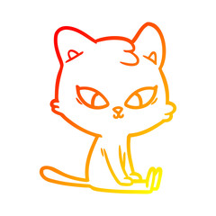 warm gradient line drawing cute cartoon cat