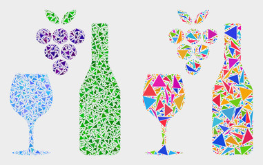 Wine collage icon of triangle items which have different sizes and shapes and colors. Geometric abstract vector design concept of wine.