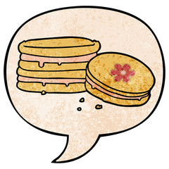 cartoon biscuit and speech bubble in retro texture style