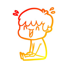 warm gradient line drawing cartoon laughing boy
