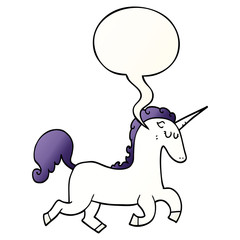 cartoon unicorn and speech bubble in smooth gradient style