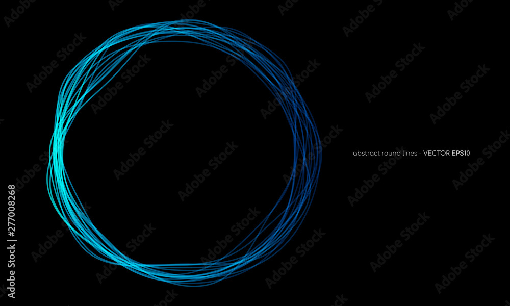 Aufkleber vector abstract wavy circles lines round frame blue color isolated on black background. technology m