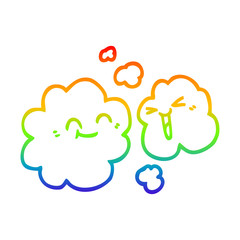 rainbow gradient line drawing cartoon of happy grey smoke