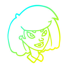 cold gradient line drawing cartoon face girl