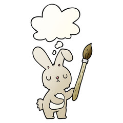 cartoon rabbit with paint brush and thought bubble in smooth gradient style