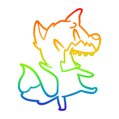 rainbow gradient line drawing laughing fox cartoon