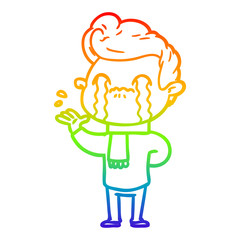 rainbow gradient line drawing cartoon man crying