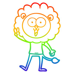 rainbow gradient line drawing happy cartoon lion