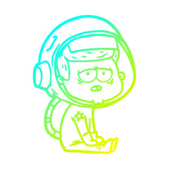 cold gradient line drawing cartoon tired astronaut