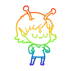 rainbow gradient line drawing cartoon alien girl