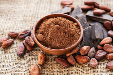 Cocoa powder, chocolate and beans